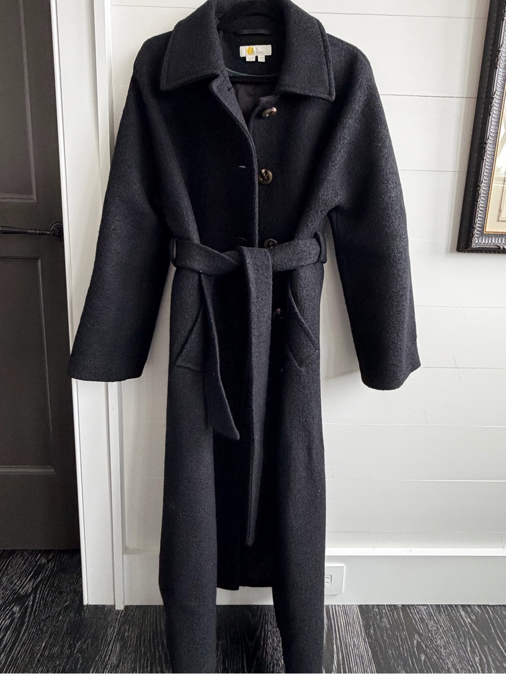 Boden Classic Black Wool Belted Long Coat